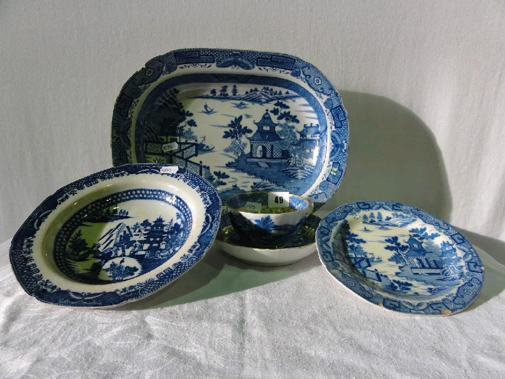 A collection of mainly 19th century blue and white printed