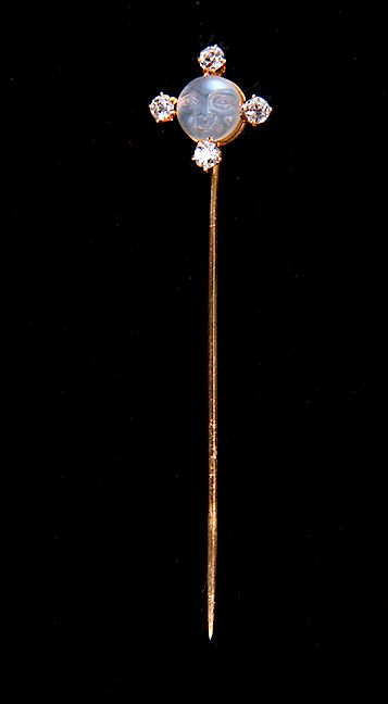 MOONSTONE STICK PIN 14 K UNMARKED BUT TESTED GOLD CARVED