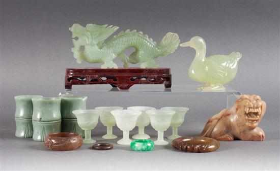 Assorted Chinese carved jade and hardstone articles jade includes carved