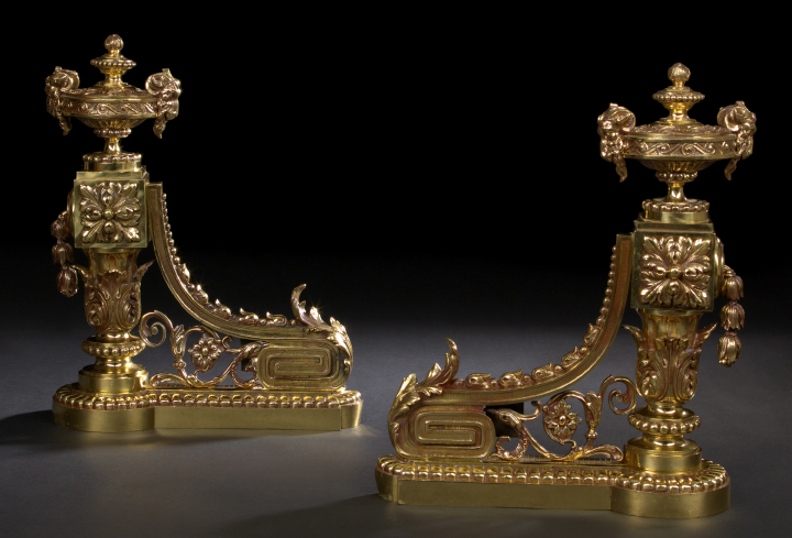 Pair of Napoleon III Style Gilt Lacquered Brass Chenets ca