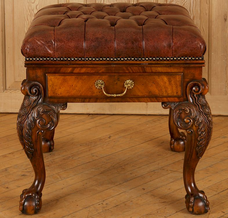 CARVED MAHOGANY BENCH BY MAITLAND SMITH A Chippendale style carved