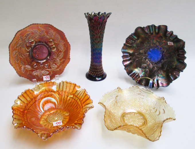 FIVE PIECES ASSORTED IRIDESCENT CARNIVAL GLASS 2 by Northwood in
