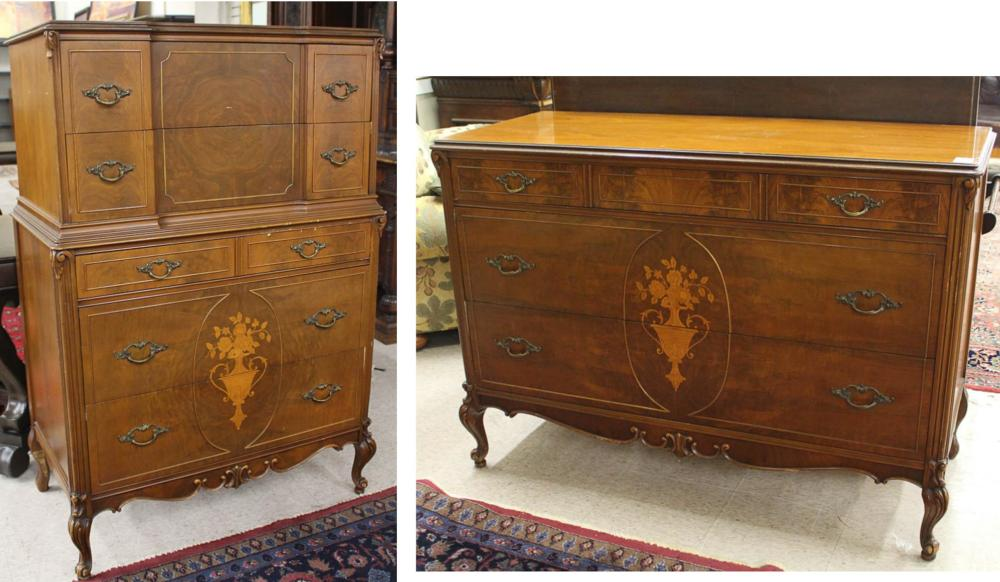 TWO PIECE LOUIS XV STYLE BEDROOM DRESSER SET American 20th