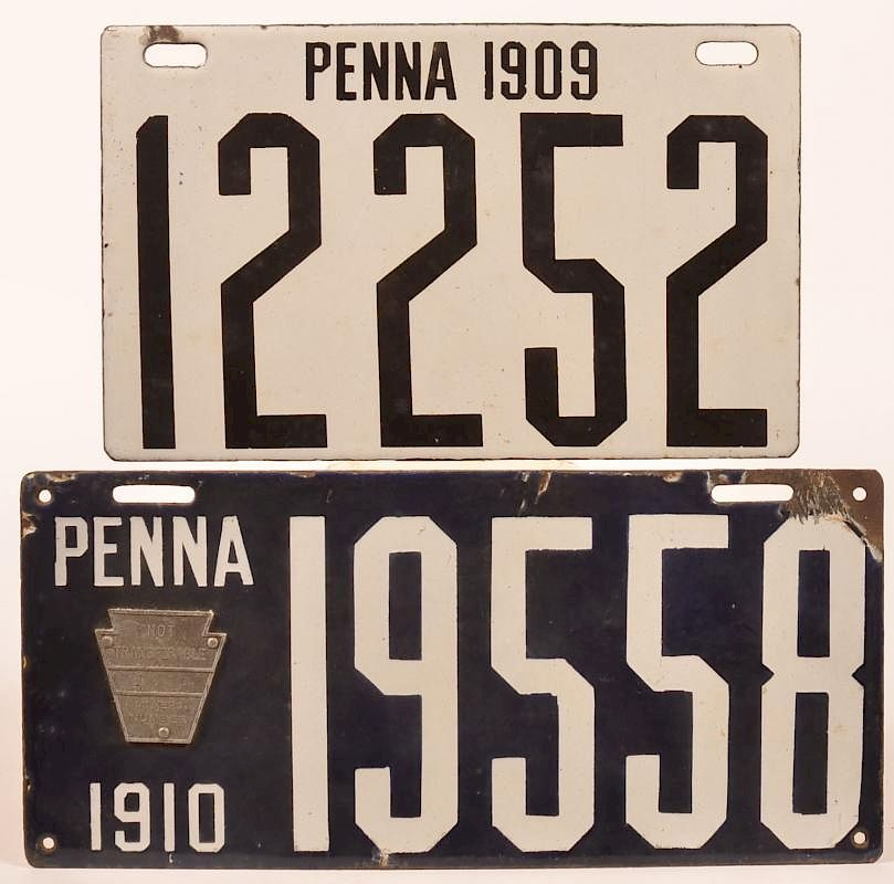 2 Antique PA Enameled Iron License Plates Two Antique Pennsylvania