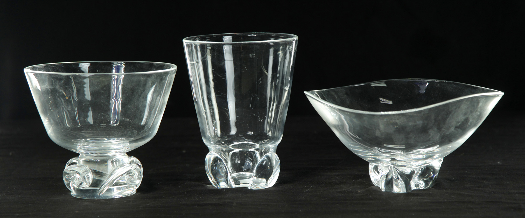 THREE PIECES OF SIGNED STEUBEN CLEAR GLASS American 2nd half