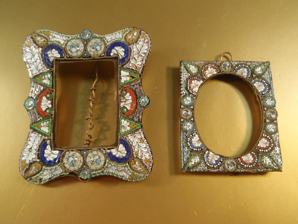 An Italian micro mosaic photograph frame of serpentine form with