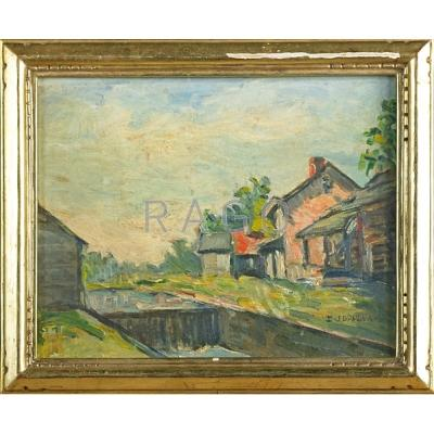 DELLA J BARBER American 20th c Oil on board of