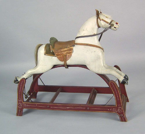 Carved and painted rocking horse 19th c 32 h 38