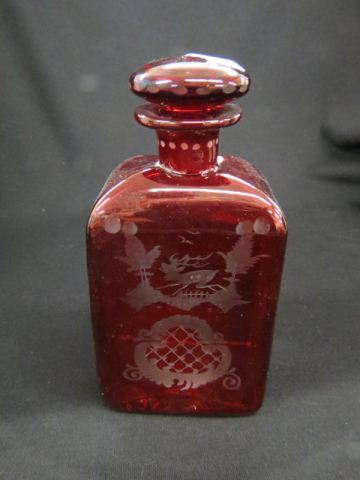 Bohemian Ruby Cut to Clear Decanter castle stag design 7