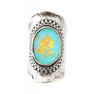 Israeli Sterling Silver Gold Turquoise Ring Israeli 20th century Ladies