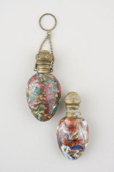 Two Aventurine Scent Bottles Italian ca 1850 ovoid form with