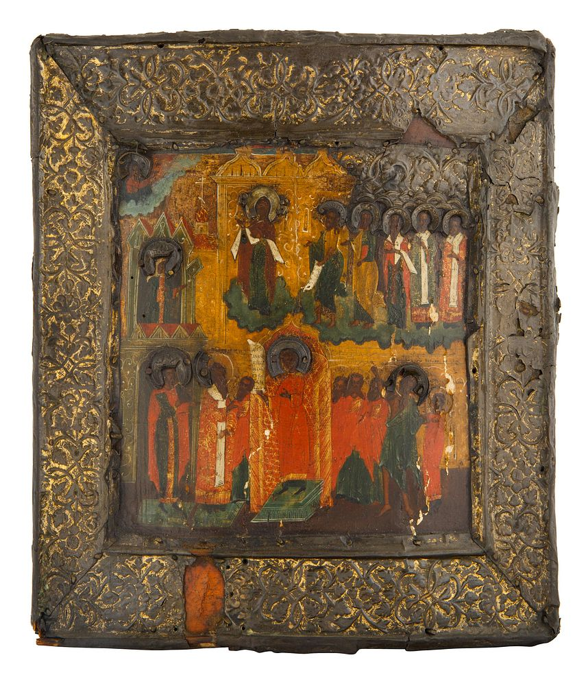 A 17TH CENTURY RUSSIAN ICON OF THE PROTECTION POKROV OF