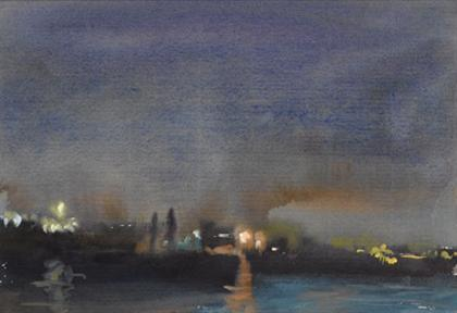 STUART SHILS american b 1954 THE DELAWARE RIVER TOWARDS CAMDEN