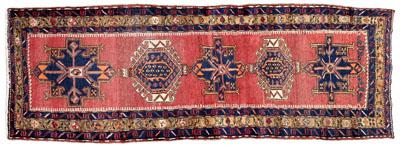 Hamadan runner five central medallions on pale red field probably