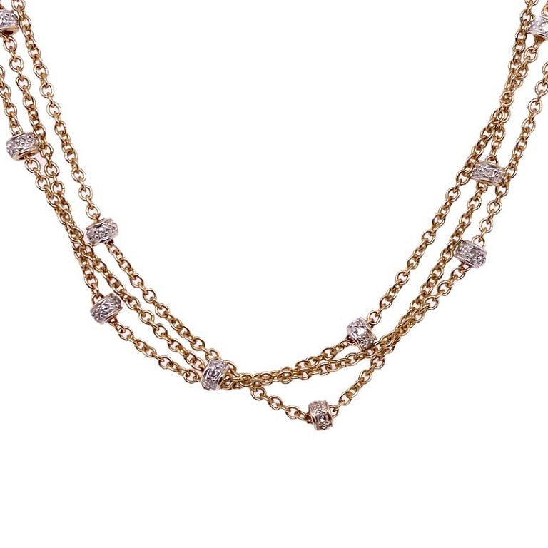 Diamond Station Multi Strand 14k Gold Necklace Diamond Station Multi