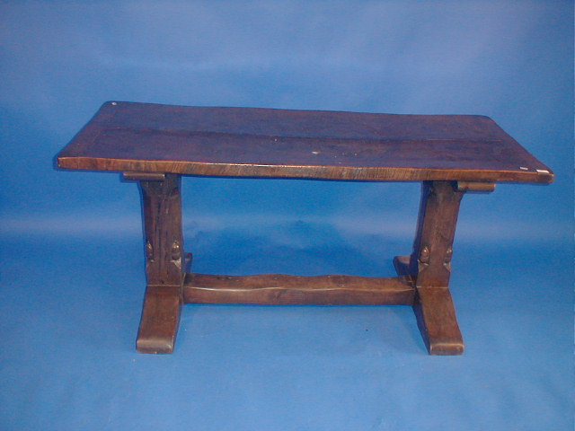 An antique rustic oak refectory table with two plank top
