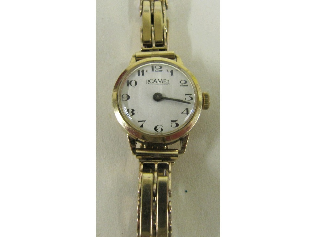 Ladies 9 ct gold Roamer wrist watch on 9 ct