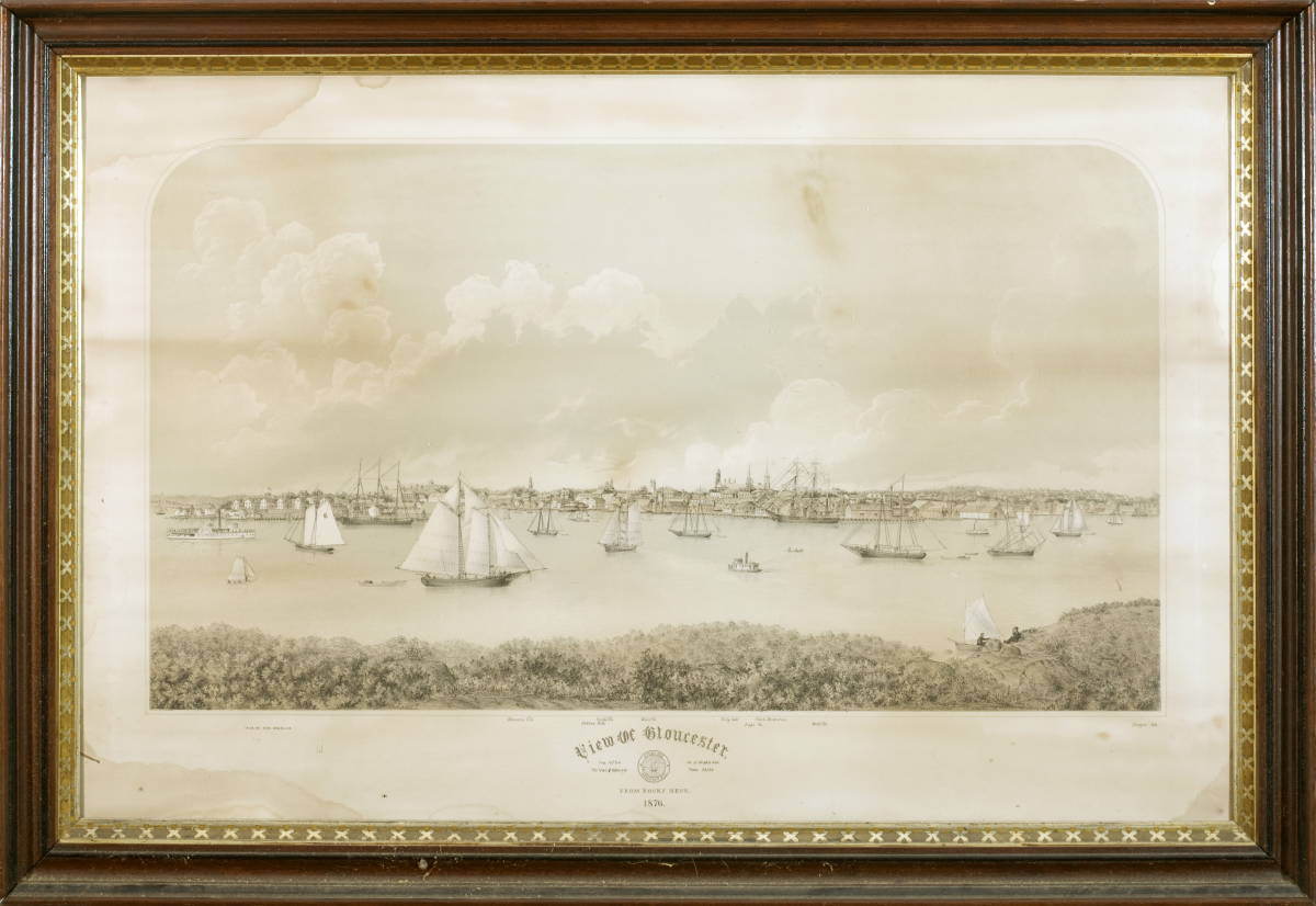 VIEW OF GLOUCESTER FROM ROCKY NECK 1876 Tinted lithograph with