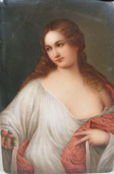 Florentine Porcelain Plaque 19th c hand painted portrait of a