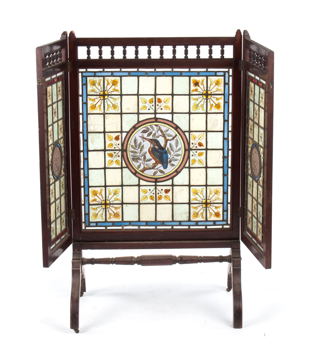 Victorian walnut glass panel fire screen circa 1885 Eastlake style
