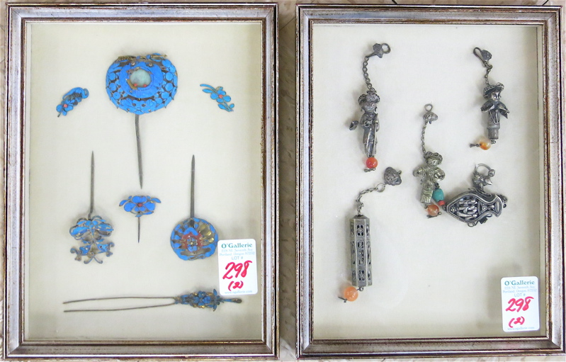 TWO SETS OF CHINESE COLLECTIBLES the first having five cloisoned