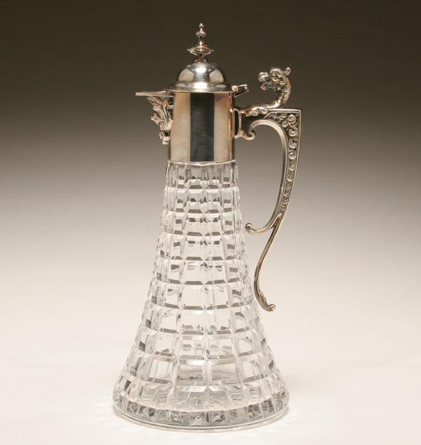Sheffield silver mounted glass claret jug geometric pattern to glass