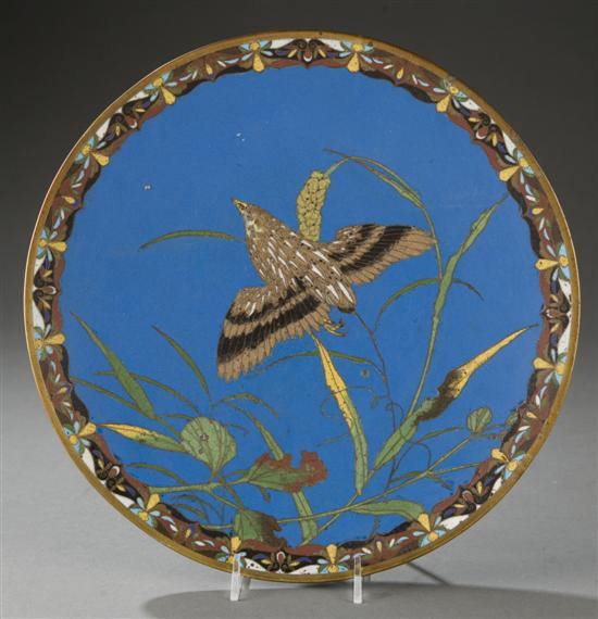 Chinese cloisonne plate 19th century Scene of a swallow flying