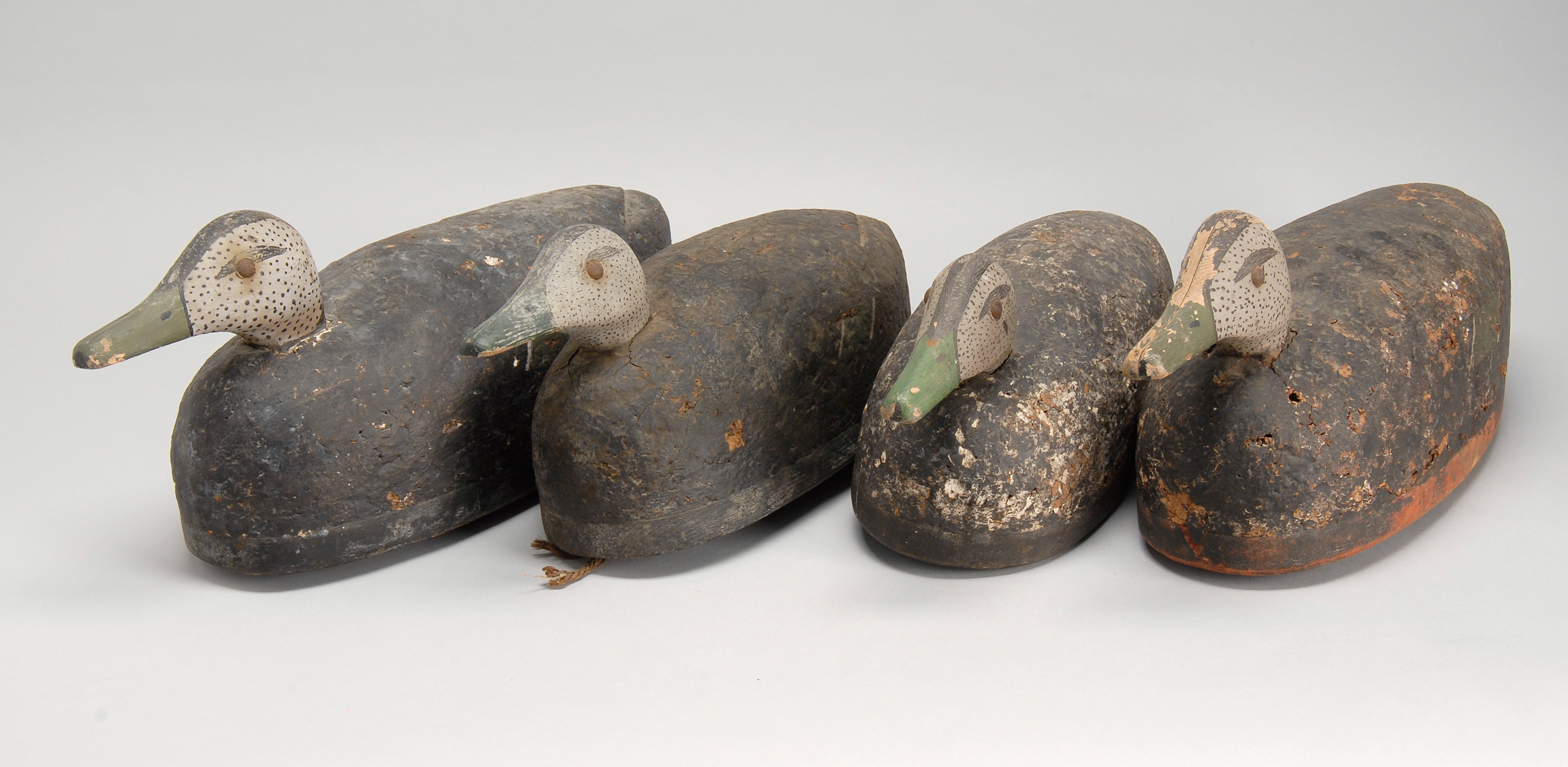 RIG OF FOUR BLACK DUCK DECOYS From Cape Cod Massachusetts
