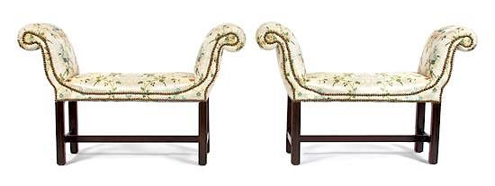 A Pair of George III Style Mahogany Scrolled Arm Window