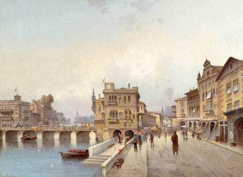 KAUFMANN KARL Neuplachowitz 1843 1901 Vienna Limmatquai 1833 Oil on