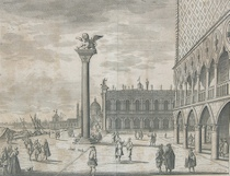 A Framed Antique Engraving Vue de la Petite Place Antique