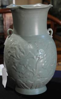 Chinese Celadon Vase Peonies Chinese celadon glazed ceramic vase with