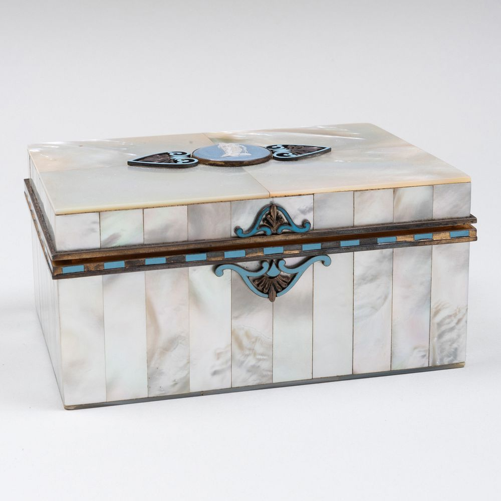French Silver Gilt and Mother of Pearl Box Mounted with