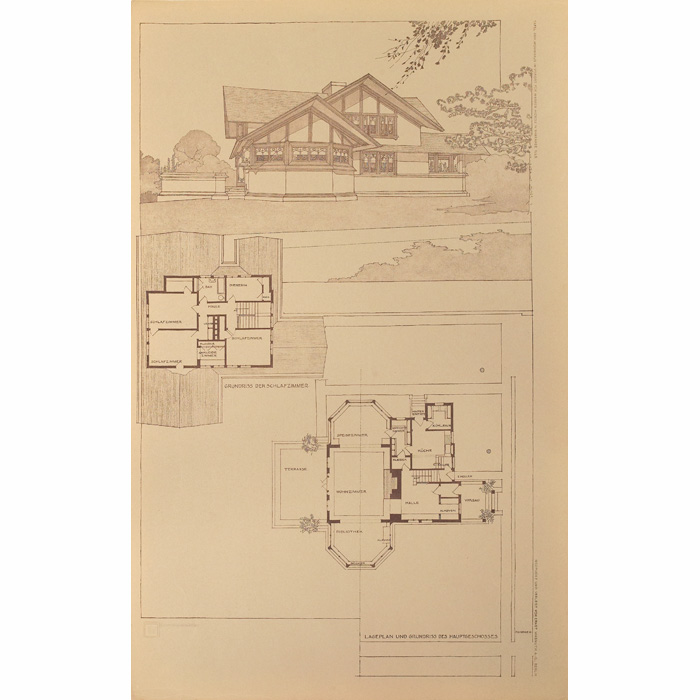 Frank Lloyd Wright Wasmuth lithographs group of five includes Warren