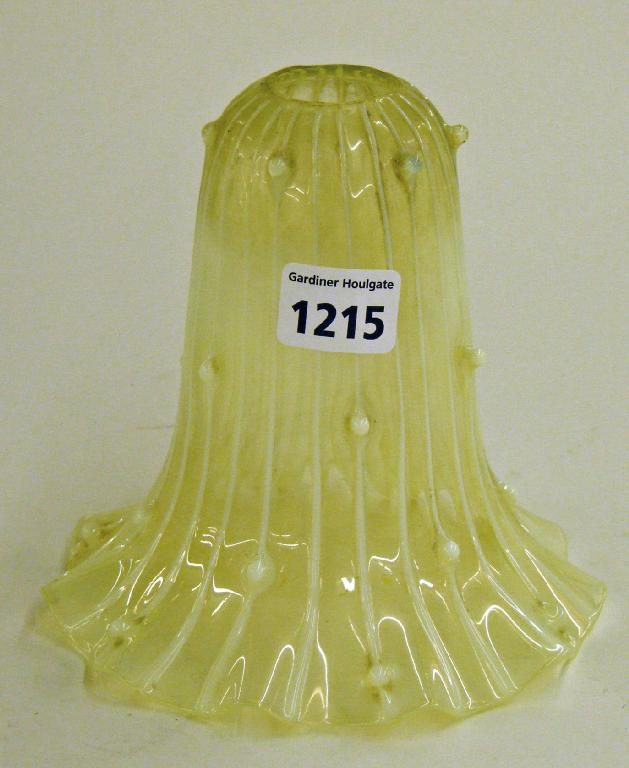 Art Nouveau vaseline frilled glass light shade 6 high