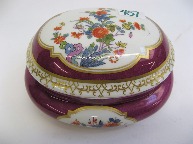 HAND ENAMELED OVAL PORCELAIN DRESSER BOX in the Meissen style