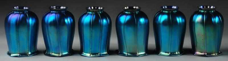 Lot of 6 Matching Iridescent Ribbed Art Glass Description In