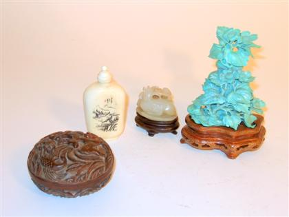 Chinese turquoise covered vase jade finial ivory snuff and covered