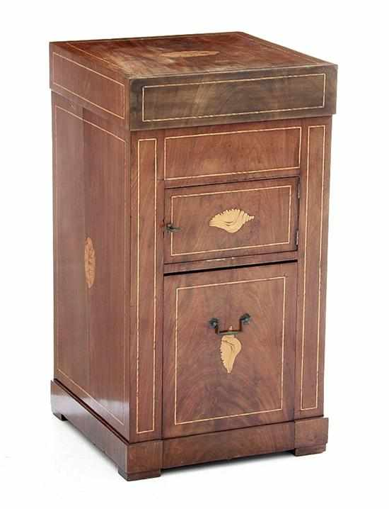 Georgian style inlaid mahogany bedside stand mid 19th century hinged