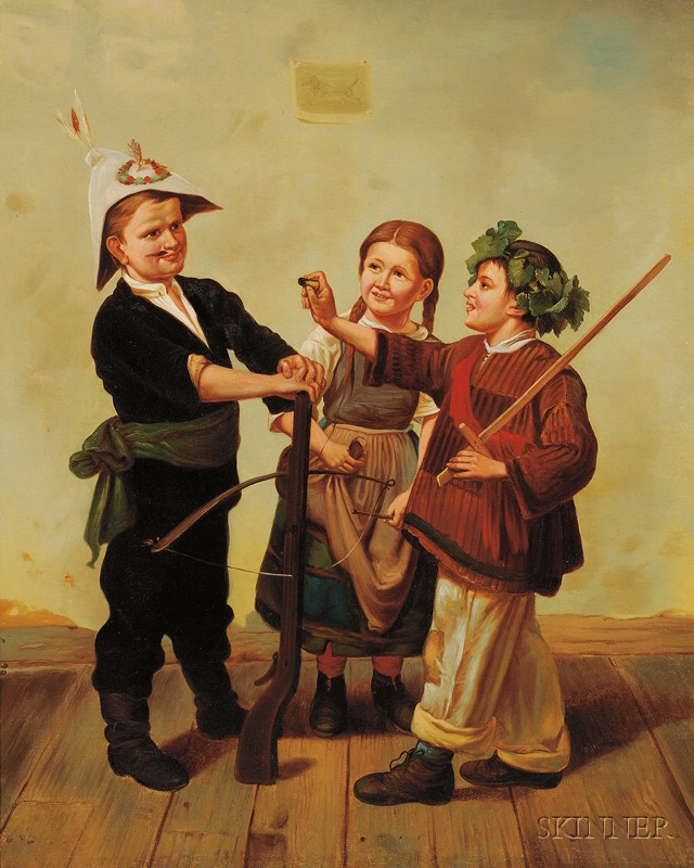 Continental School 19th Century Preparing for Battle Unsigned Oil on