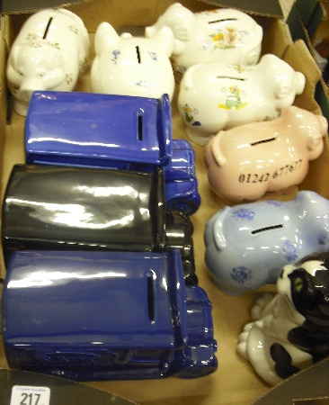 Collection Of Various Wade Money Boxes Comprising Seated Cat Wade