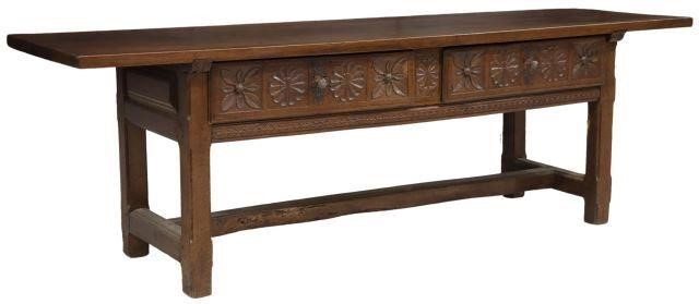 Spanish Baroque style mixed wood table early 19th c overhanging