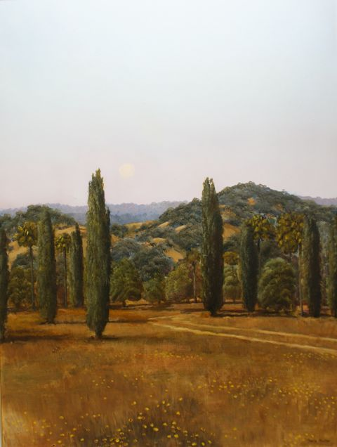 David Preston born 1948 Poplar Landscape at Dusk oil on