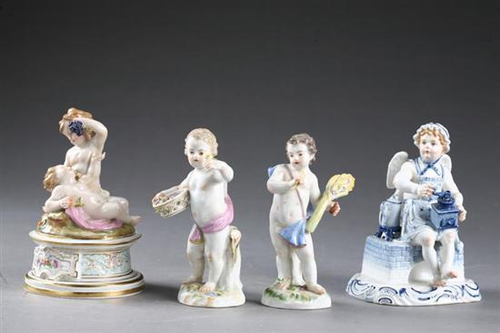 FOUR CHERUB FIGURES Germany 19th century porcelain Two seasons fall