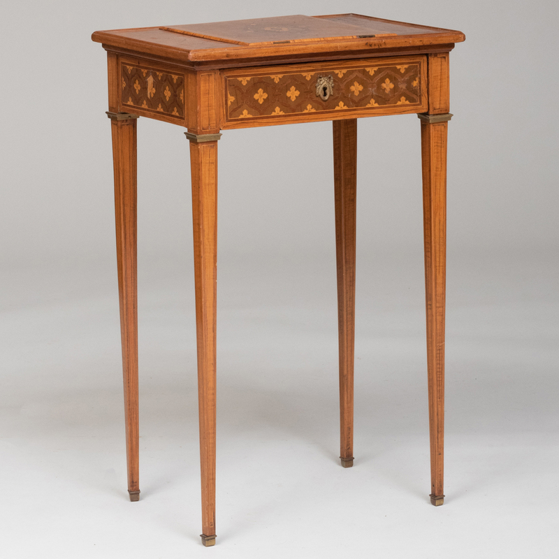 LOUIS XVI BURLWOOD MAHOGANY AND FRUITWOOD PARQUETRY LADY S WRITING