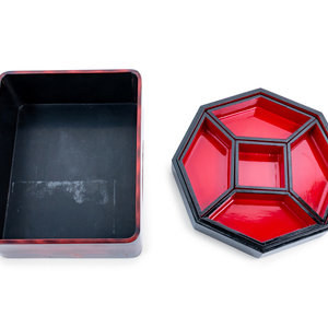 Three Japanese Lacquer Wares 20TH CENTURY comprising a circular tray