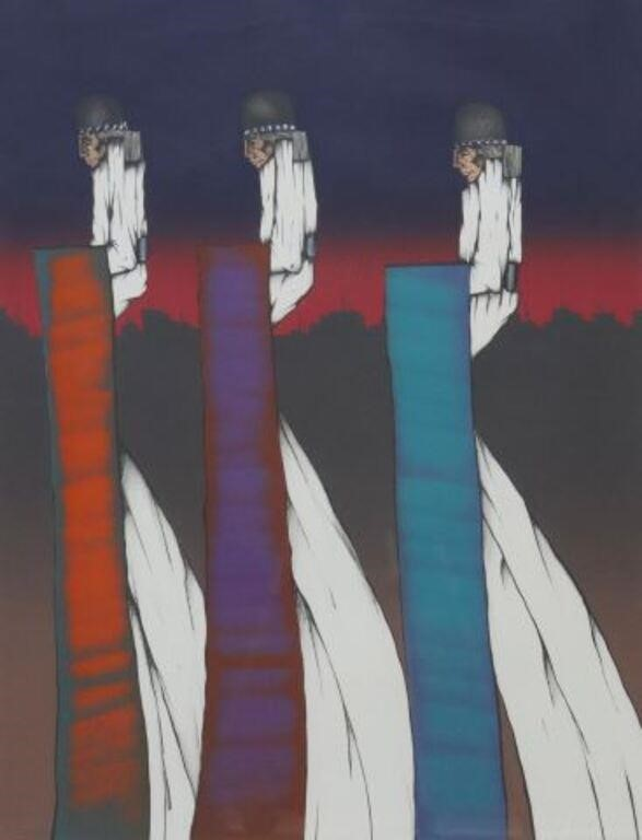 Framed serigraph silkscreen on paper Danzantes y Colores signed lower