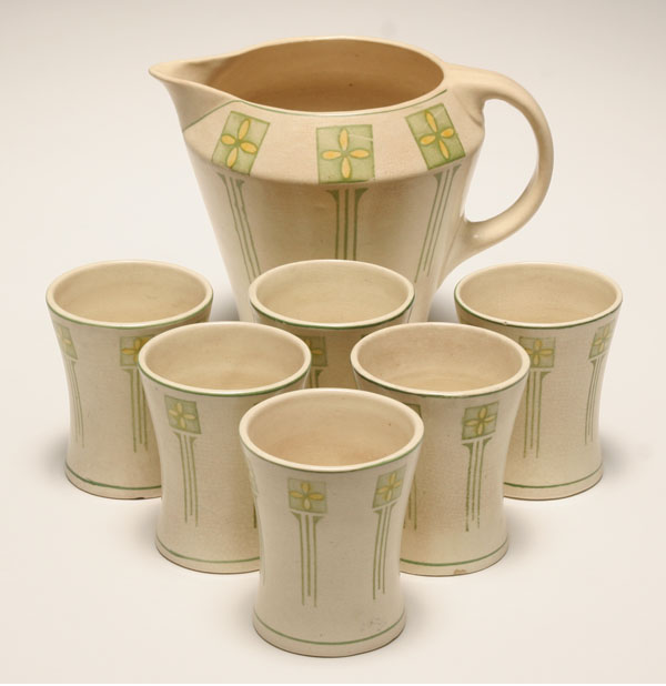 Roseville Creamware Arts Crafts pottery lemonade set Unmarked Pitcher 6