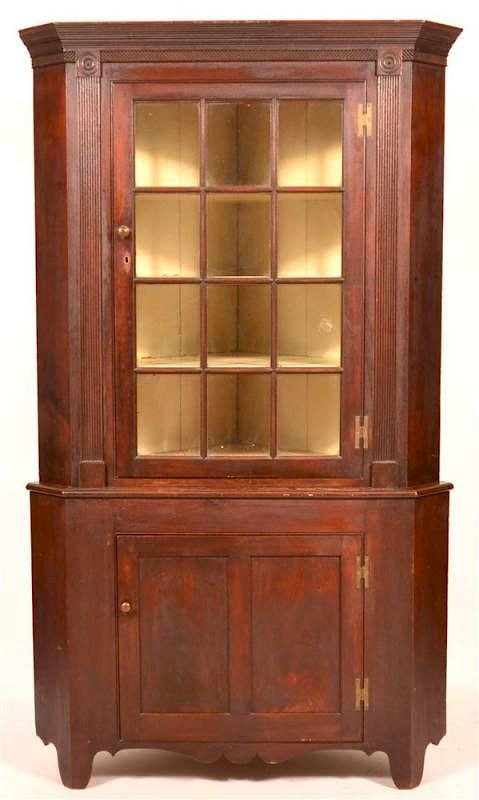 PA Federal Walnut Two Part Corner Cupboard Montgomery County Pennsylvania