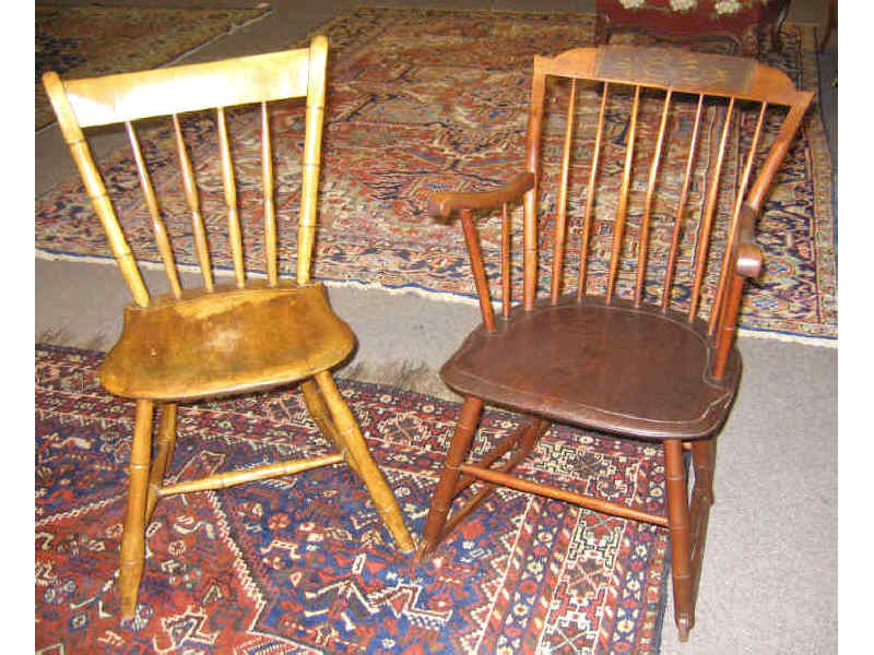 TWO AMERICAN 19th CENTURY PLANK SEAT CHAIRS Step down fancy